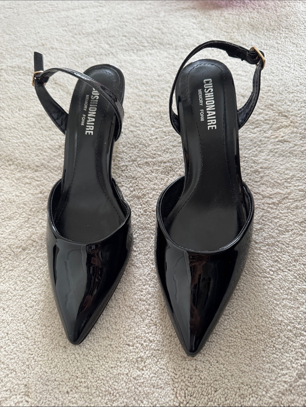 Cushionaire Black Patent Pointed Slingback Heels
